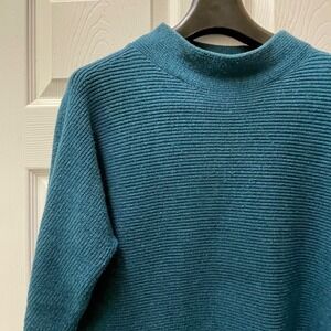 Lands' End Pullover Sz S Teal Sweater Ribbed Mock Neck Long Sleeve Cotton Blend